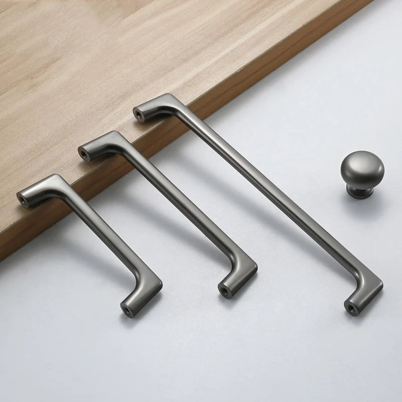 Modern Grey Door Pulls and Knobs for Kitchen cabinet/ Cupboard Zinc Alloy Drawer Pulls 