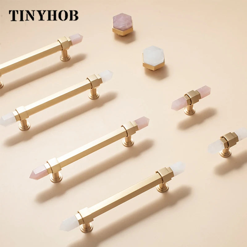 Natural Crystal+ Solid Brass Knobs/ Handles/ Drawer Pulls 