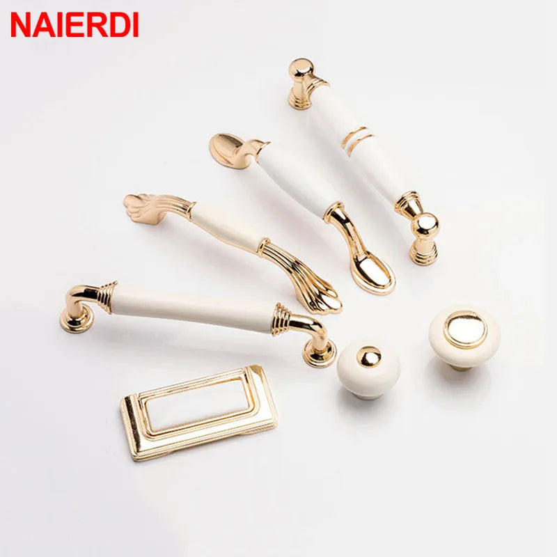 Ceramic Handles/Cabinet Pulls Gold White Zinc Alloy Drawer Pulls