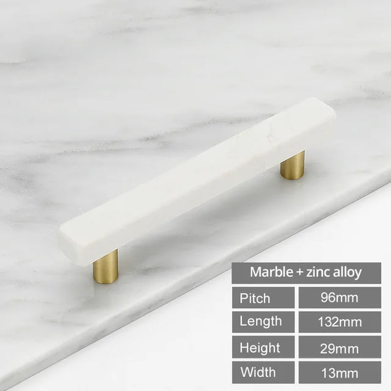 Marble Pulls/Knobs/Handles Kitchen Cabinet/Cupboard W/ Gold accents.