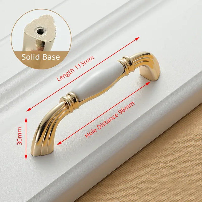 Ceramic Handles/Cabinet Pulls Gold White Zinc Alloy Drawer Pulls