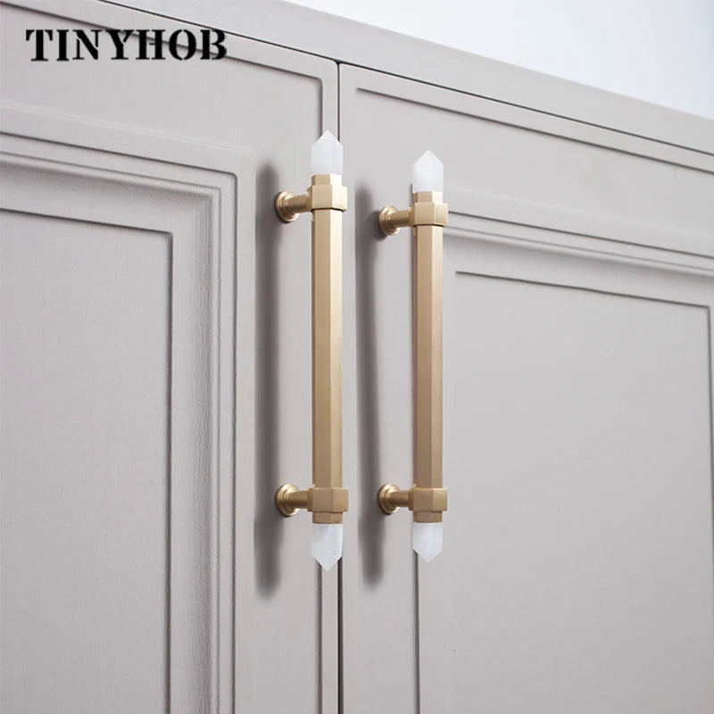 Natural Crystal+ Solid Brass Knobs/ Handles/ Drawer Pulls 