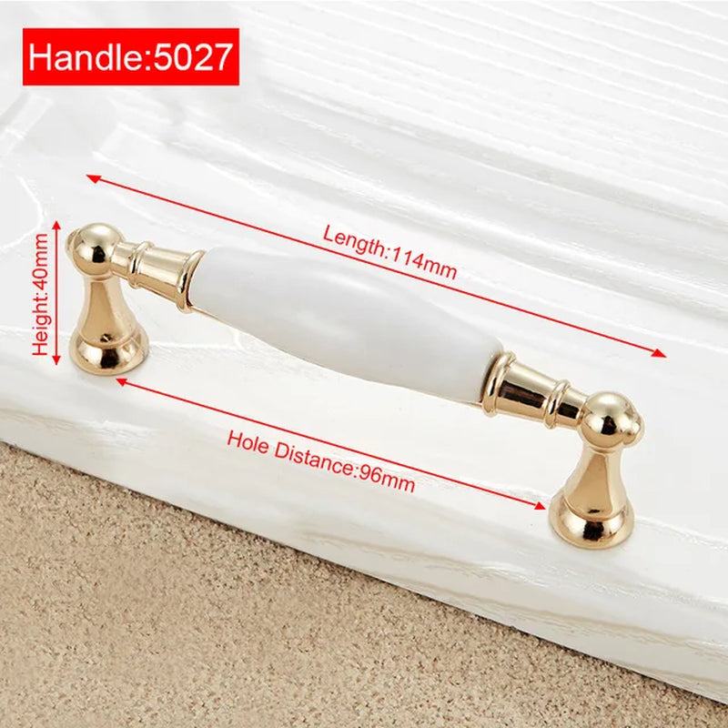 Ceramic Handles/Cabinet Pulls Gold White Zinc Alloy Drawer Pulls