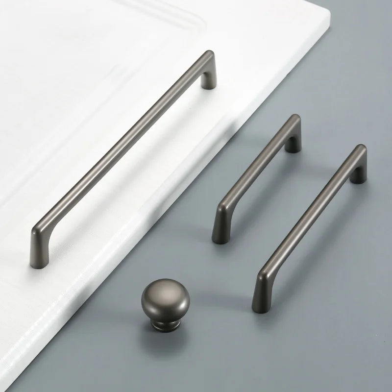 Modern Grey Door Pulls and Knobs for Kitchen cabinet/ Cupboard Zinc Alloy Drawer Pulls 