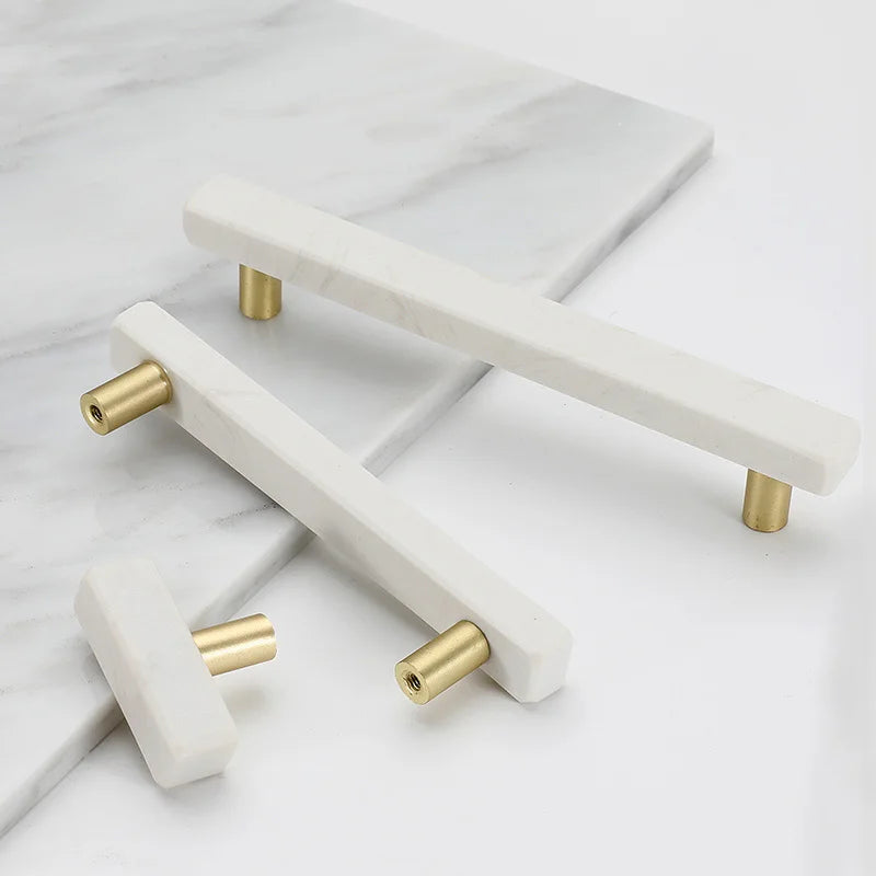 Marble Pulls and Knobs for Kitchen Cabinets/ Drawer Pulls Stone Rock Beige