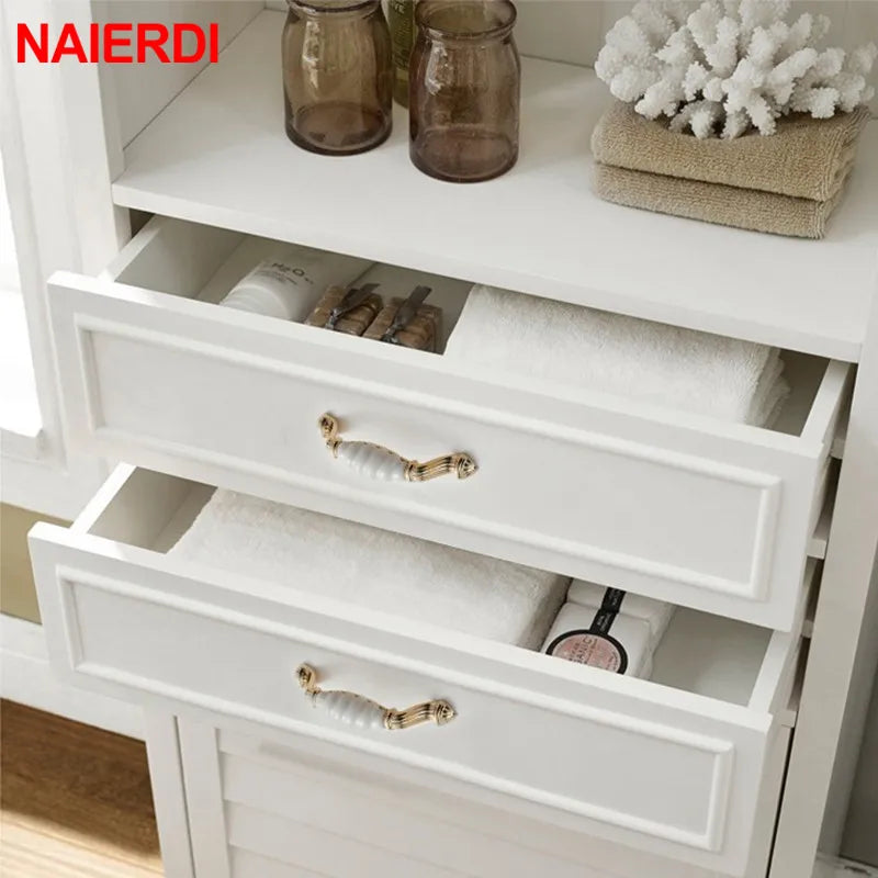 Ceramic Handles/Cabinet Pulls Gold White Zinc Alloy Drawer Pulls