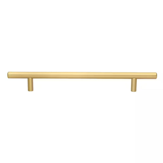 7 In. Center-To-Center Satin Gold Solid Handle Bar Cabinet Drawer Pulls (10-Pack)