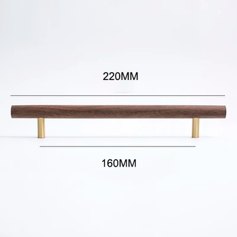 Natural Walnut + Brass Handle/ Kitchen Cabinet/ Drawer Pulls Wooden Long Handles.