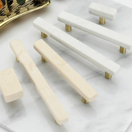 Marble Pulls and Knobs for Kitchen Cabinets/ Drawer Pulls Stone Rock Beige