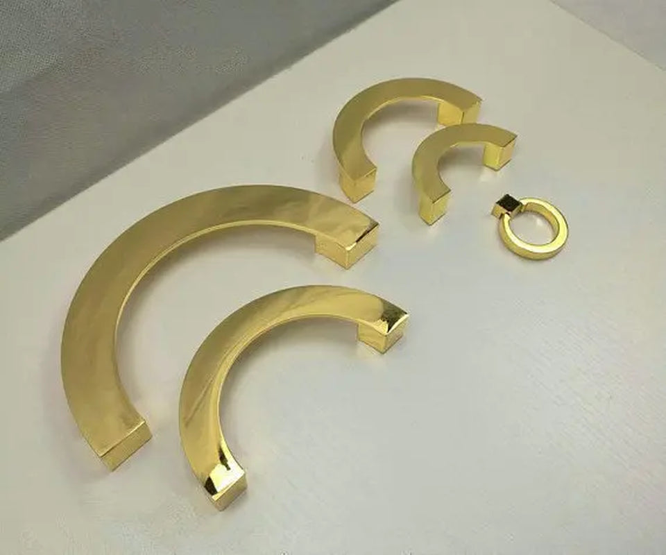 2 Pcs Polished GOLD/SILVER/BRUSHED Semicircle Dresser Pull/Drawer Pulls/Handle Knobs/Drop Ring Pulls.