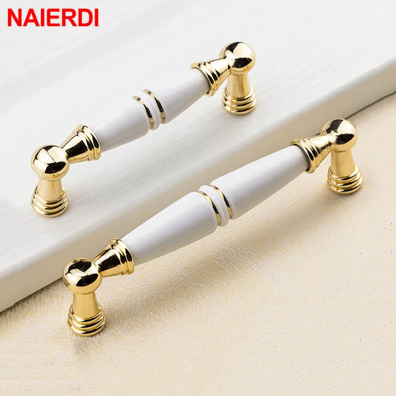 Ceramic Handles/Cabinet Pulls Gold White Zinc Alloy Drawer Pulls