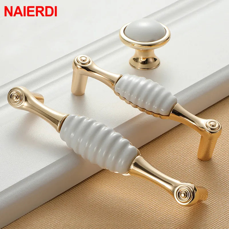 Ceramic Handles/Cabinet Pulls Gold White Zinc Alloy Drawer Pulls