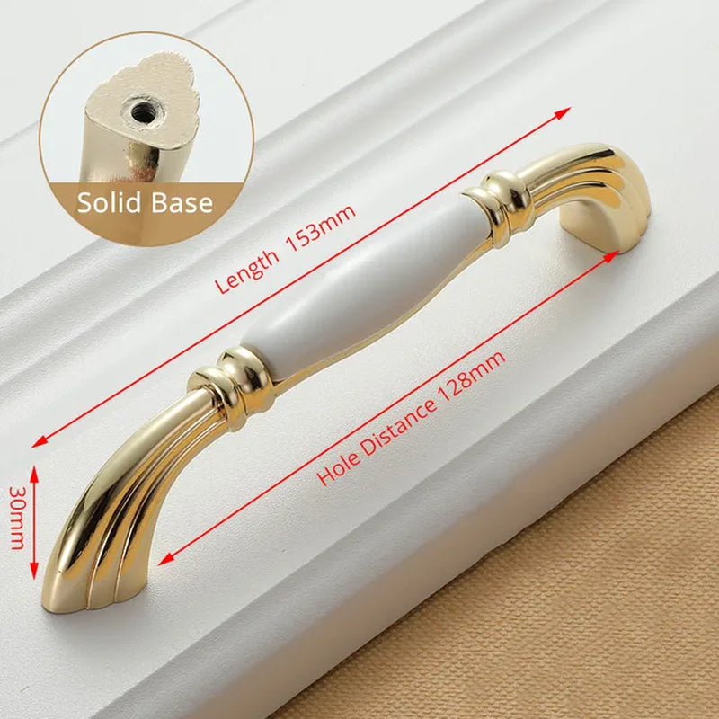 Ceramic Handles/Cabinet Pulls Gold White Zinc Alloy Drawer Pulls