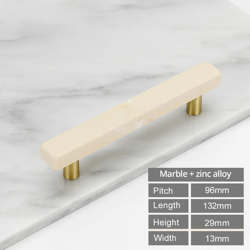 Marble Pulls/Knobs/Handles Kitchen Cabinet/Cupboard W/ Gold accents.