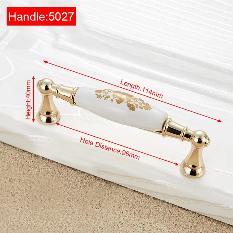 Ceramic Handles/Cabinet Pulls Gold White Zinc Alloy Drawer Pulls