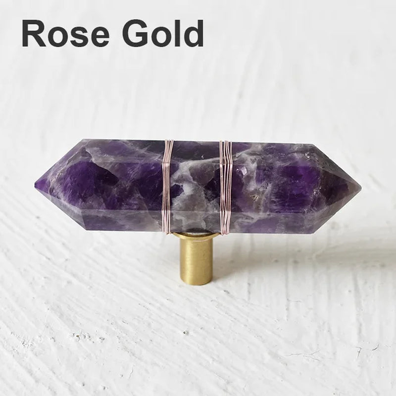 Luxury Natural Reiki Crystal + Brass Knobs/Cabinet Drawer Pulls