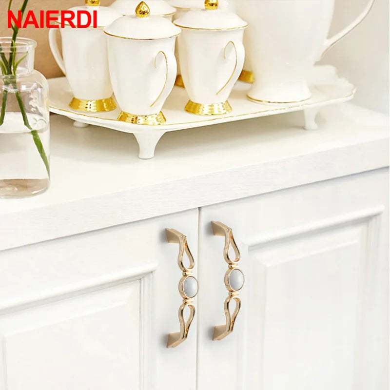 Ceramic Handles/Cabinet Pulls Gold White Zinc Alloy Drawer Pulls