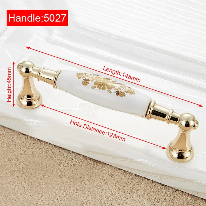 Ceramic Handles/Cabinet Pulls Gold White Zinc Alloy Drawer Pulls