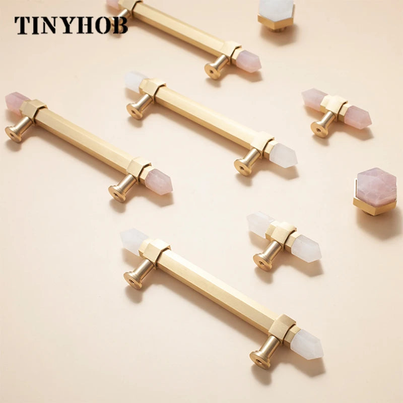 Natural Crystal+ Solid Brass Knobs/ Handles/ Drawer Pulls 