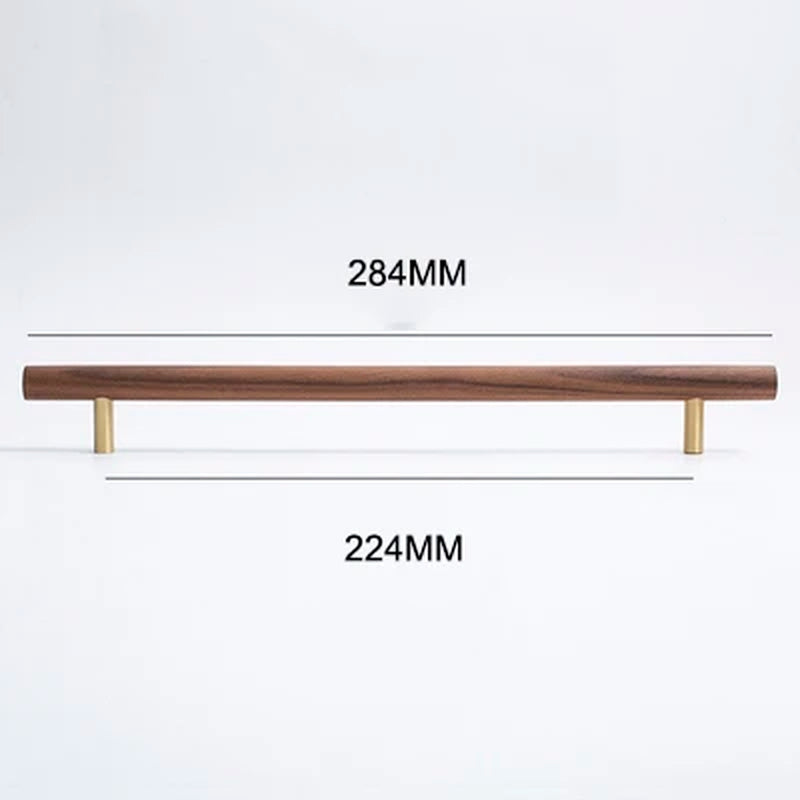 Natural Walnut + Brass Handle/ Kitchen Cabinet/ Drawer Pulls Wooden Long Handles.