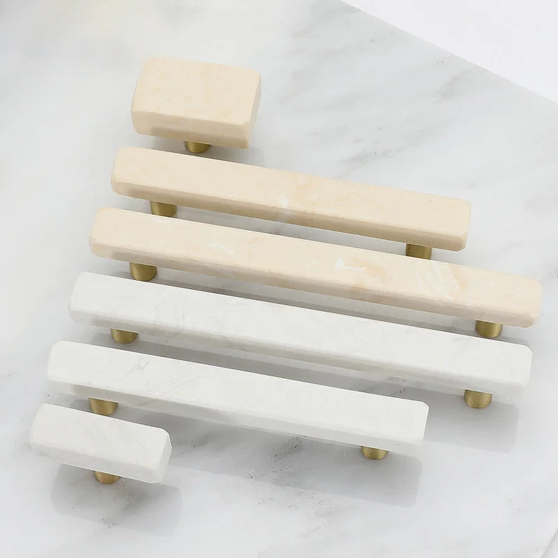 Marble Pulls and Knobs for Kitchen Cabinets/ Drawer Pulls Stone Rock Beige